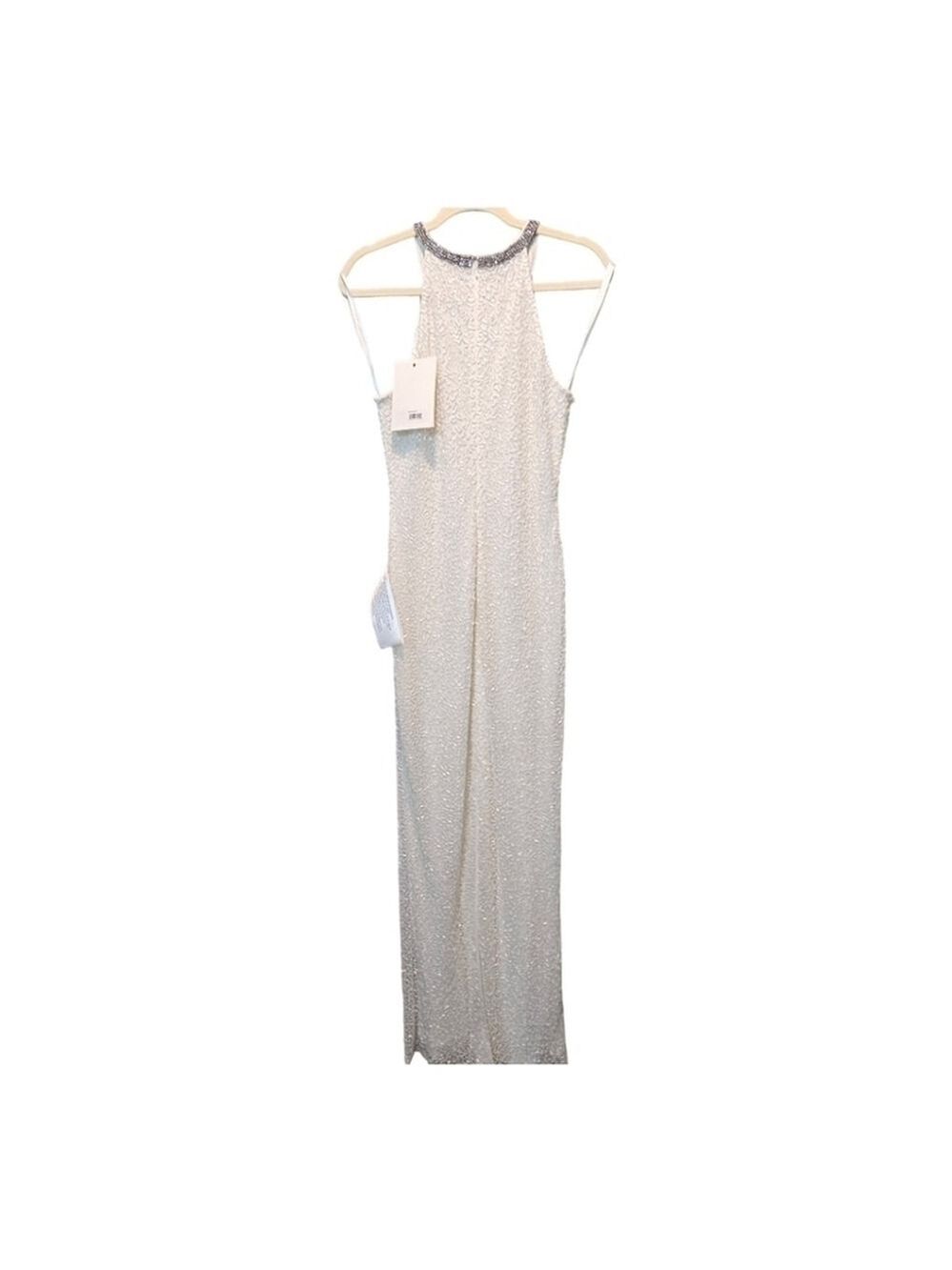 Mac Duggal Beaded Sleeveless High Neck Column Gown in White Size 8 - Picture 3 of 12